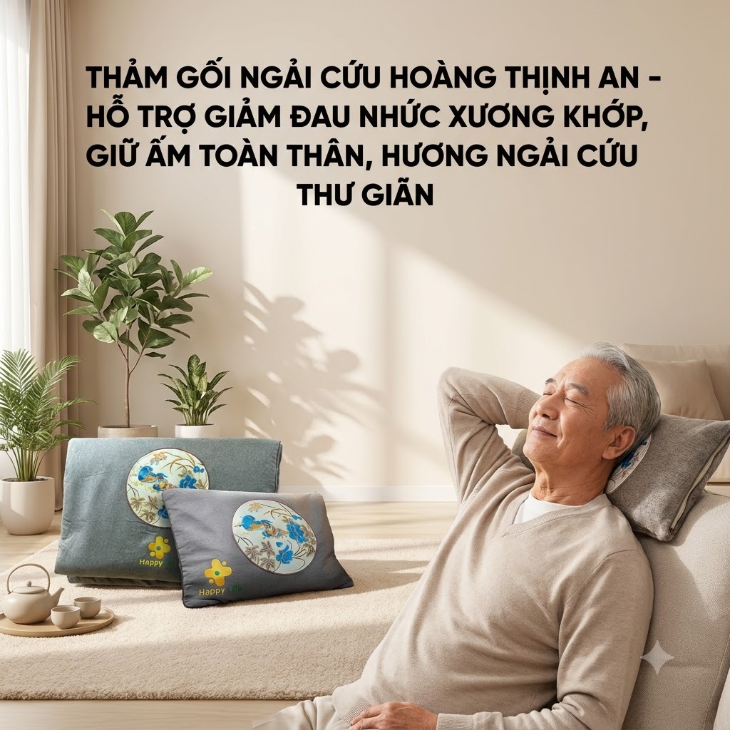 Hoang Thinh An Natural Herbal Mugwort Pillow Mat Set ช่วยให้ร่างกายอบอุ่นและผ่อนคลายกระดูกและข้อต่อ