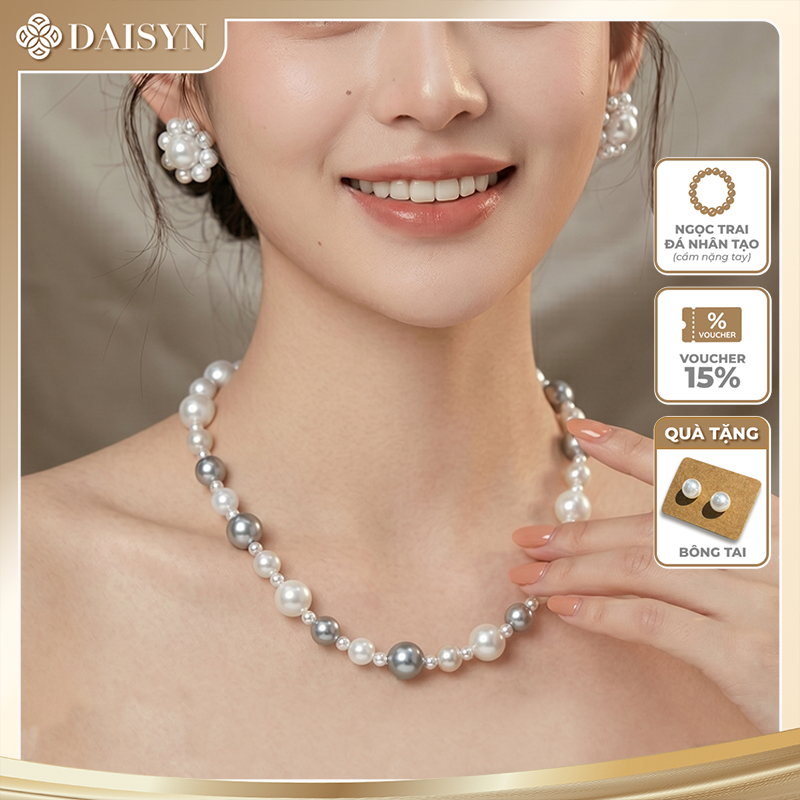 [ เดซี่ ] N996 สร้อยคอมุกผสมสีขาวสีเทาสีฟ้า สร้อยคอมุกเทียม สร้อยคอมุก