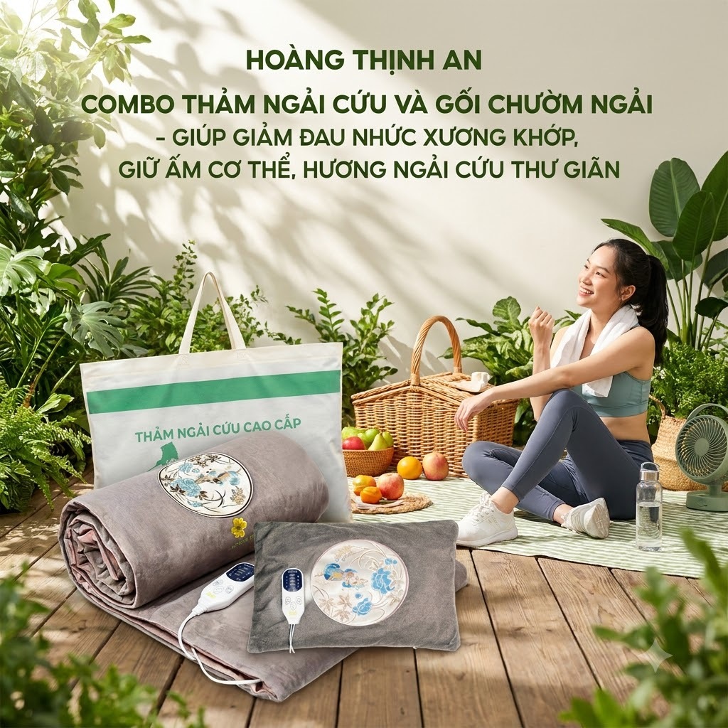 Hoang Thinh An Herbal Mugwort Pillow Mat Combo for Health Care and Pain Relief
