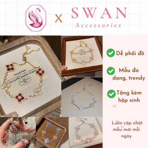 (LT02) VCA Four-Leaf Clover Rose Gold Bracelet with CZ Stone - สร้อยข้อมือผู้หญิงสไตล์เลดี้สุดหรู