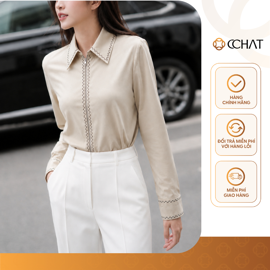 เสื้อเชิ้ตผู้หญิง CCHAT คอปกเยอรมัน Aria แขนยาว Slim Fit วัสดุดิบไม้ไผ่นุ่ม 16FDT2083ST
