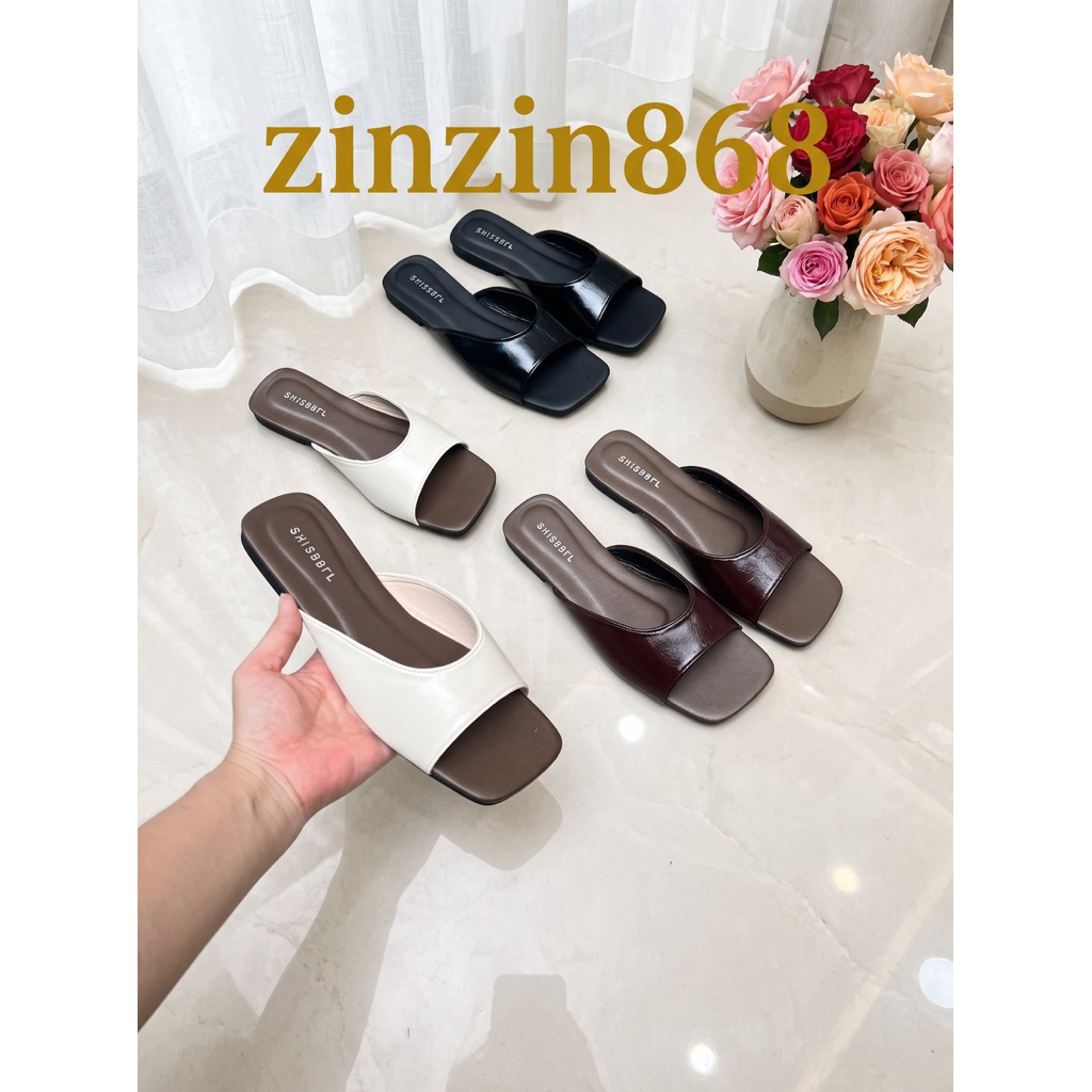 ZinZin868- zz06- (skinny foot resize) รองเท้าแตะส้นแบนผู้หญิงหัวเหลี่ยม วัสดุสบาย Hot Trend สไตล์เกา