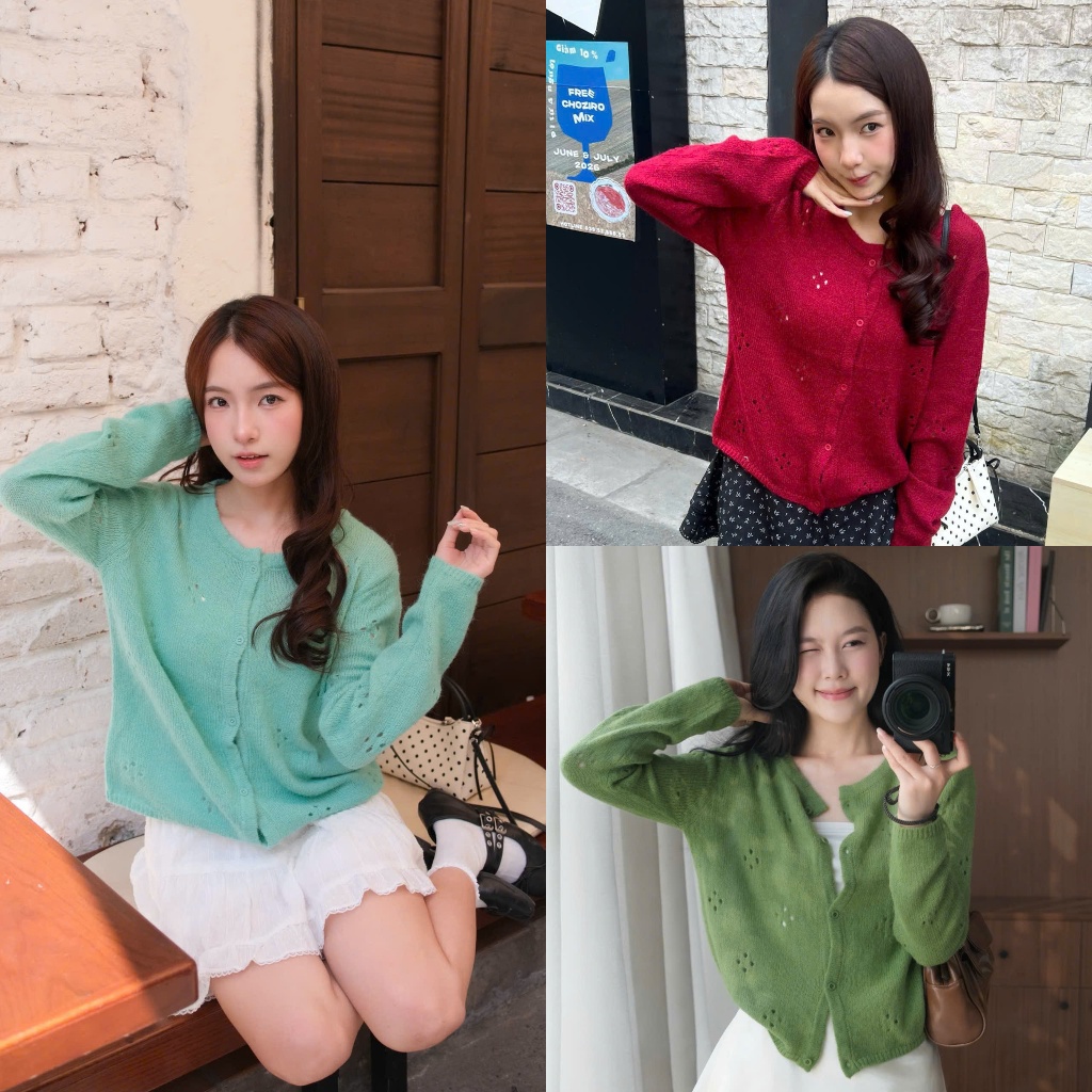 (AVAILABLE PRODUCTS) คาร์ดิแกนผ้าวูลลายดอกไม้ผู้หญิง the.sweather