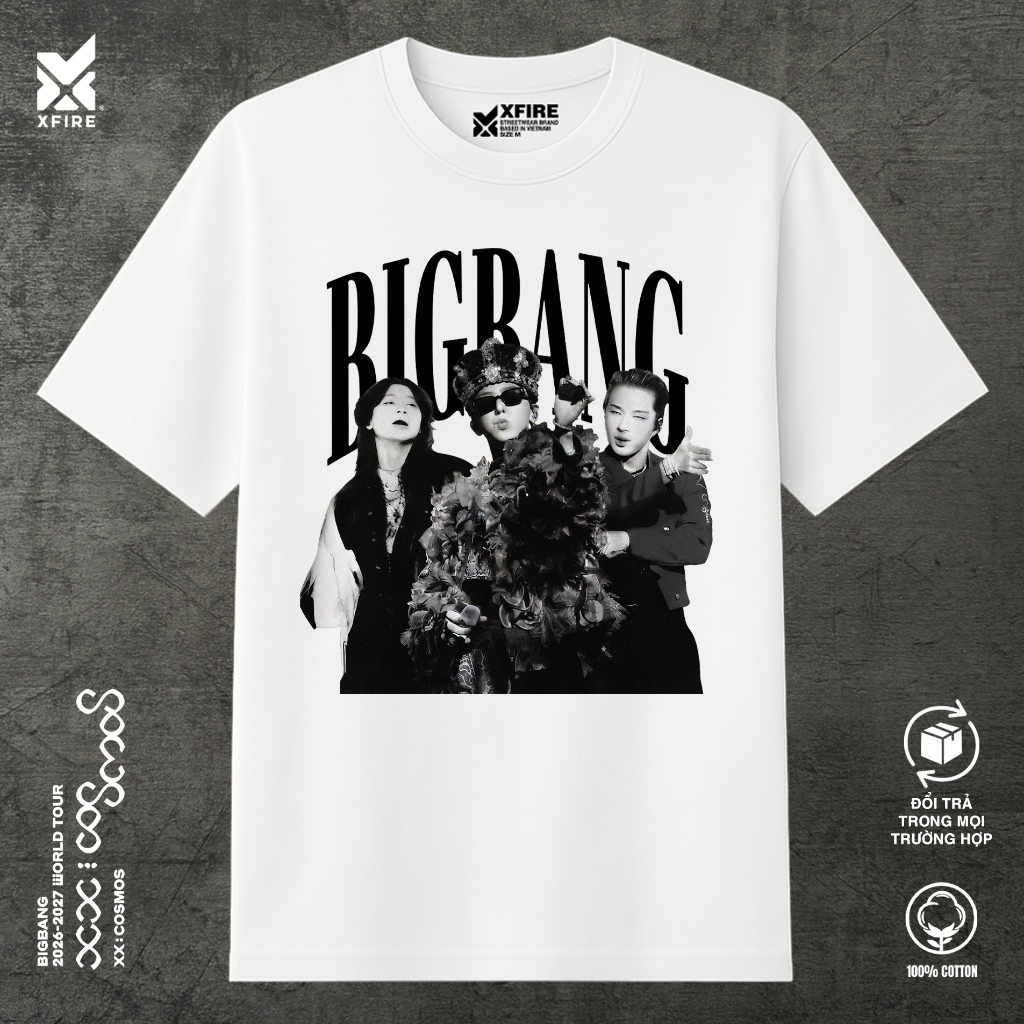BIGBANG เสื้อยืด 2026-2027 Xfire เวียดนามผ้าฝ้ายขนาดใหญ่ 235gsm Unisex Streetwear หลวมรูปแบบ
