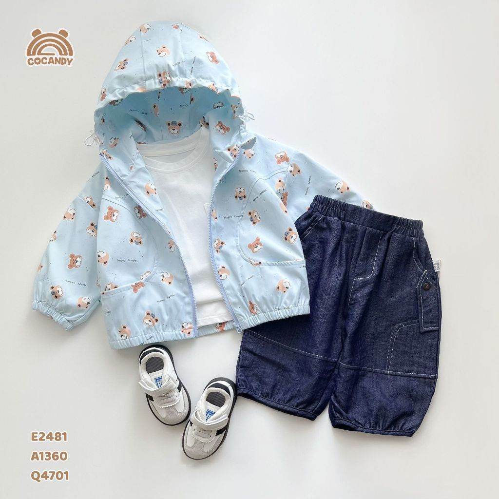 COCANDY baby Set - เสื้อกันลมสีน้ําเงิน หมีสีน้ําตาล E2481 A1360 Q4701