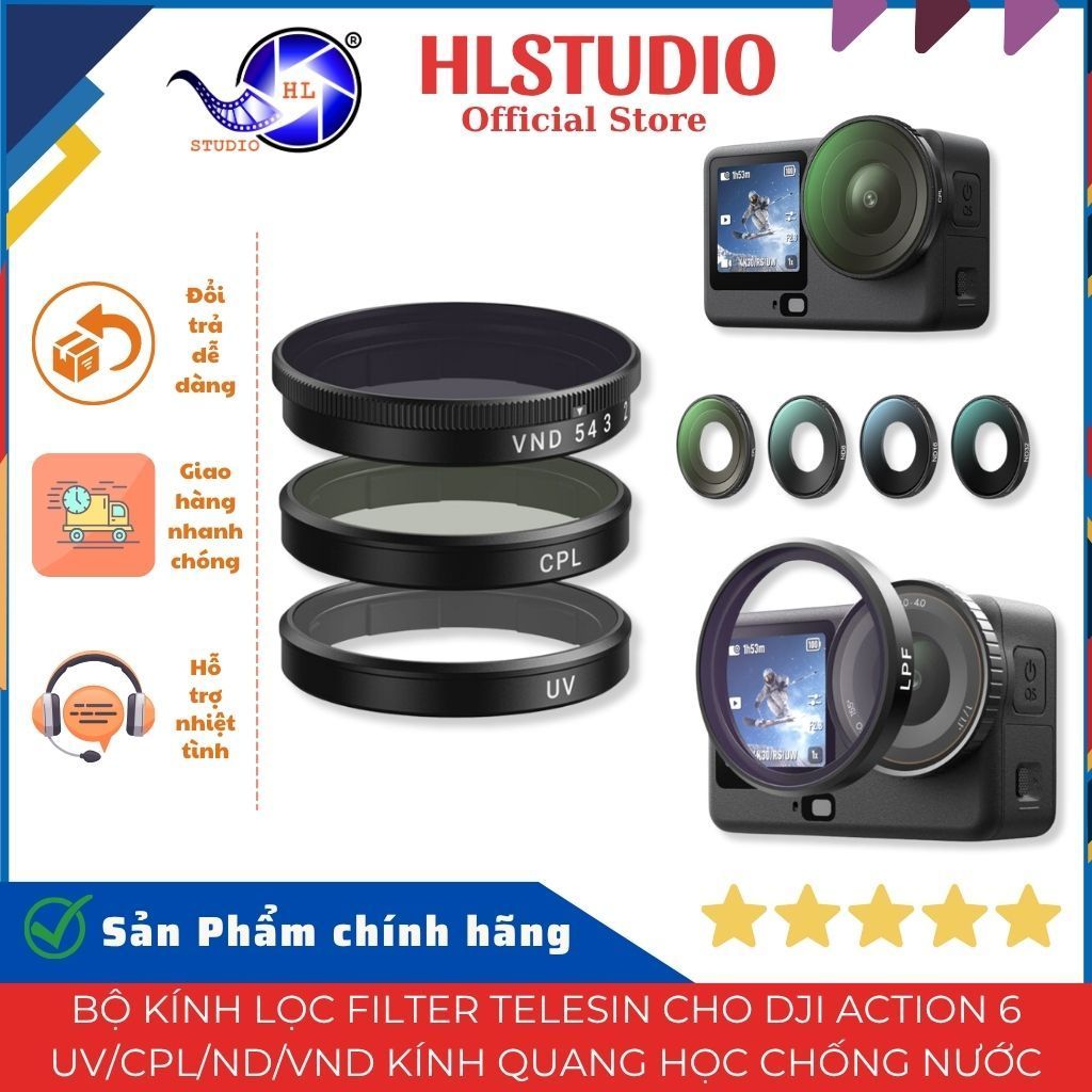 ชุดกรอง Telesin สําหรับ DJI Action 6 UV/CPL/ND/VND HL Studio กระจกออปติคอลกันน้ํา