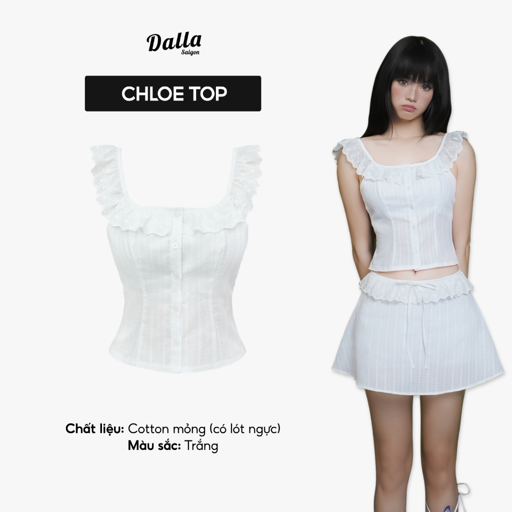 DALLA เสื้อคล้องคอลูกไม้คอเหลี่ยมบาง (AD04) (CV04)