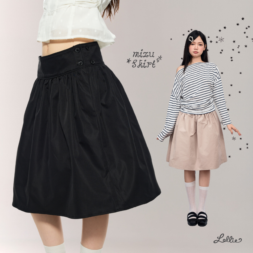 LOLLIE STUDIO - MIZU SKIRT TKC65 ผู้หญิง midi SKIRT นูนปุ่มดอกไม้สําหรับโรงเรียน