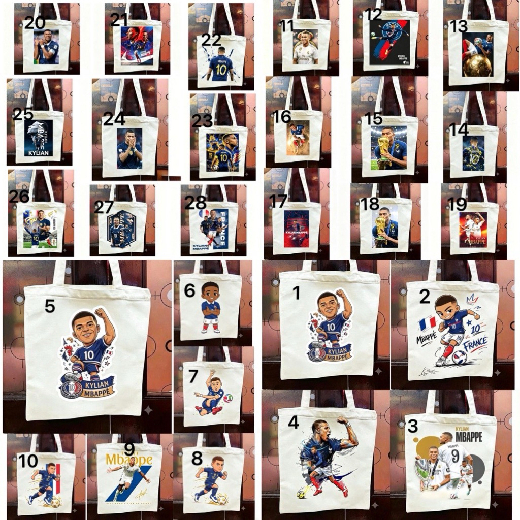 กระเป๋าโท้ต Mbappe พิมพ์ลายภาพหลายแบบ / กระเป๋า Mbappe / กระเป๋าถือนักฟุตบอล Mbappe