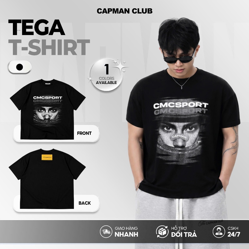 TEGA tee CMC sport CAPMAN CLUB เสื้อยืดแขนพองผู้ชาย ผ้าคอตตอนยืด 4 ทิศทาง