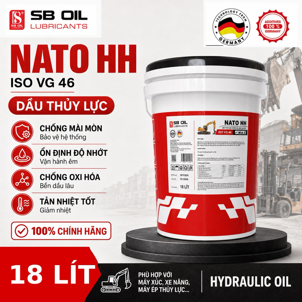 SB OIL น้ำมันไฮดรอลิก HH46 ISO VG46 Hydraulic Oil 18 ลิตร สำหรับรถขุด รถยก รถแทรกเตอร์ เครื่องจักรก่