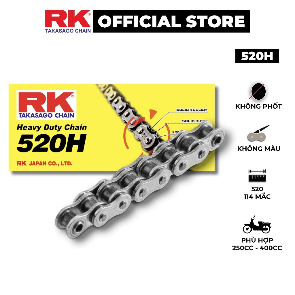 RK โซ่ทาคาซาโก โซ่จักรใหญ่ รหัสโซ่จักรยาน 520ชม. ไม่มีสี ไม่มีซีล เบอร์ 520 โซ่ 114