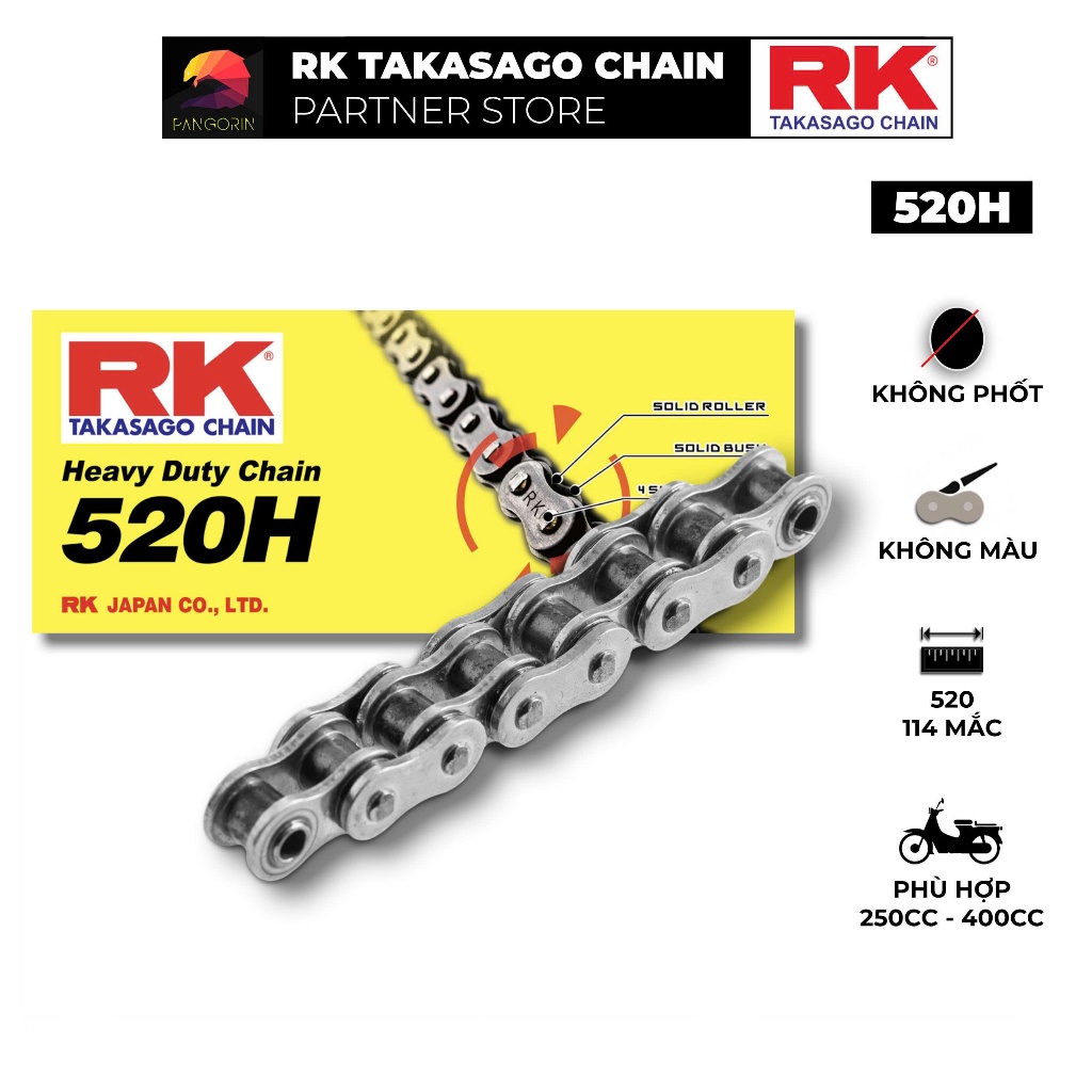RK โซ่ทาคาซาโก โซ่จักรใหญ่ รหัสโซ่จักรยาน 520ชม. ไม่มีสี ไม่มีซีล เบอร์ 520 โซ่ 114