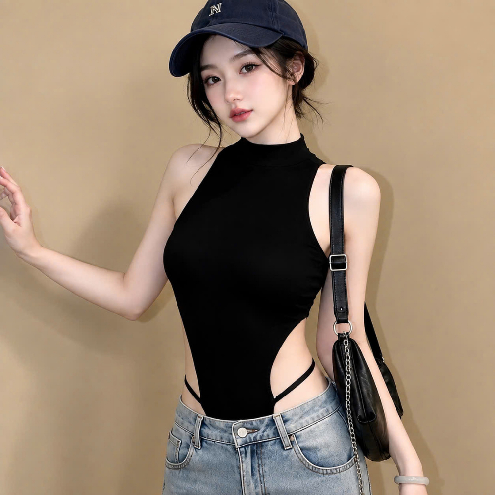 บอดี้สูทผู้หญิง Body Shaping Hana Closet Smooth Elastic High Collar Cut Out เอวสายรัดบางทั้งสองด้านเ