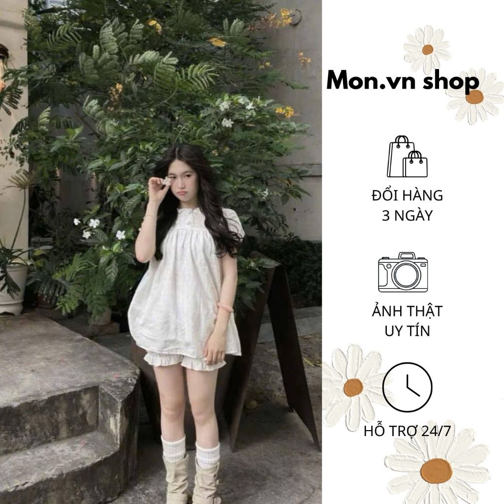 Mon Shop ชุดเสื้อคอปกดอกบัวลูกไม้ผู้หญิงมาตรฐานเกาหลี 19920