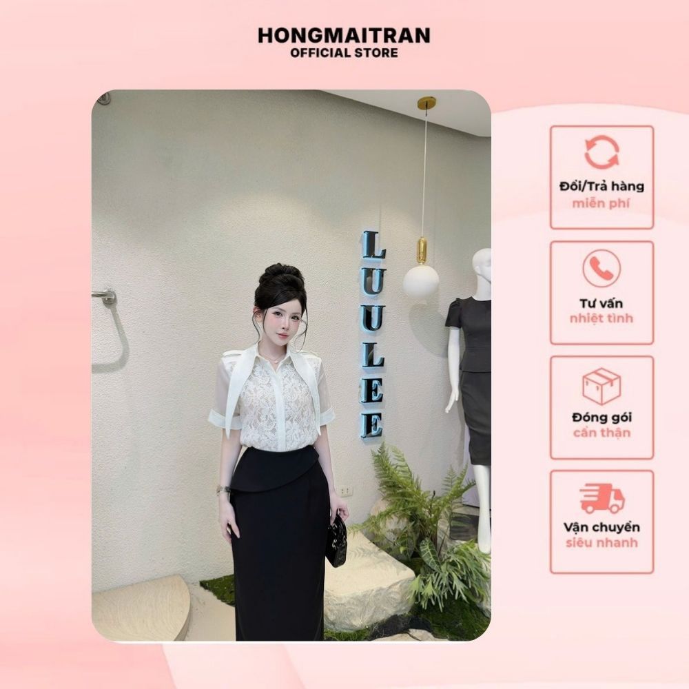 LUU LEE Office เสื้อผ้าผู้หญิงคุณภาพสูงเสื้อลูกไม้คอปกแหลม LA570