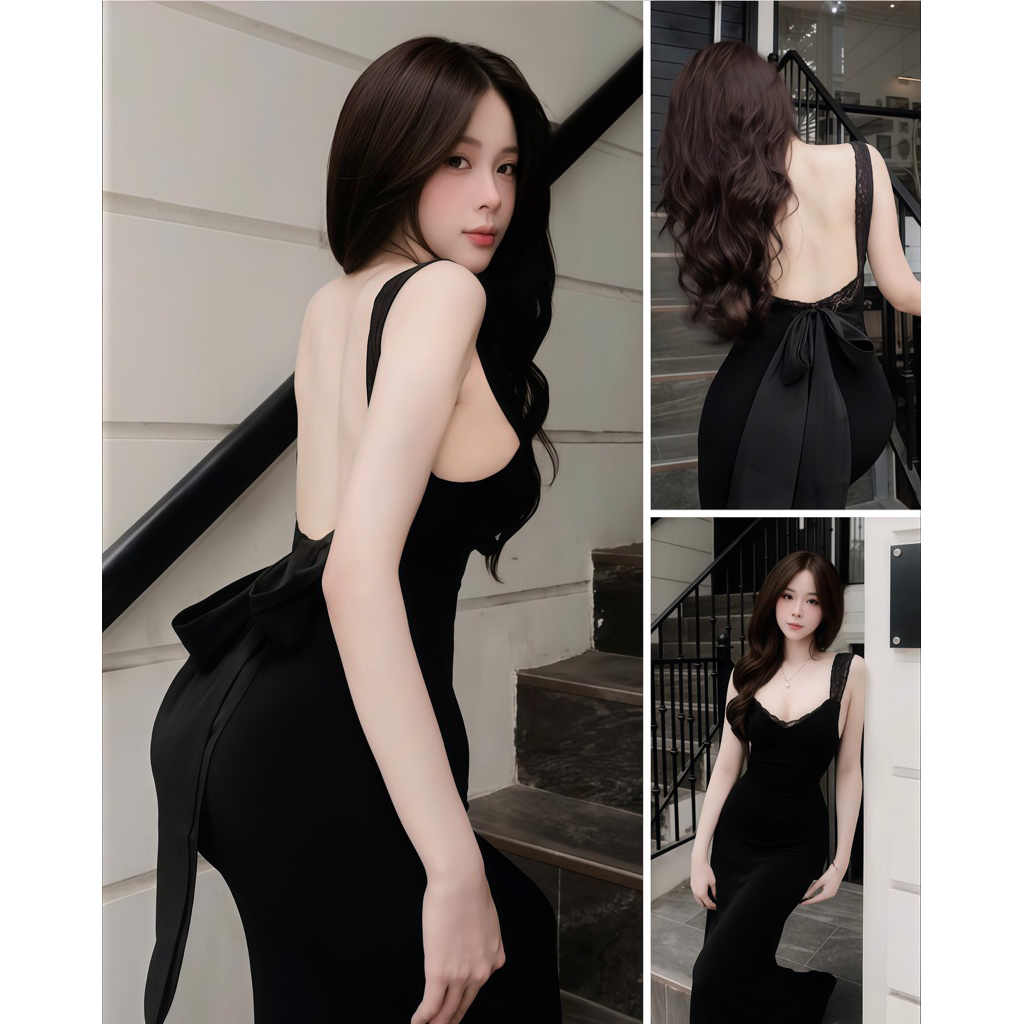 Long Body แต่งลูกไม้และเน้นหลังผูกโบว์แบบรีดสุดๆ (ภาพพื้นจริง)