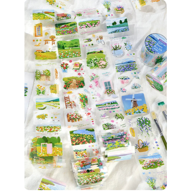 Die - cut เทป Washi ภูมิทัศน์กระดาษ PET Only Flowers Know (มีเส้นตัดก่อน) - 4 แบบ
