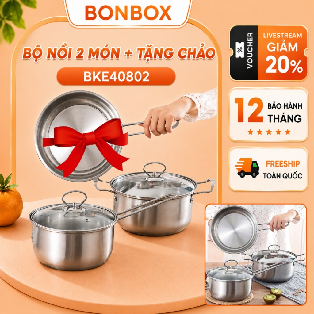 [ฟรี กระทะ] บอนบ็อกซ์ บีเค40802 ชุดหม้อ 2 ชิ้น ได้กระถางเล็ก 1 ใบ หม้อใหญ่ใช้หลากหลายเตา