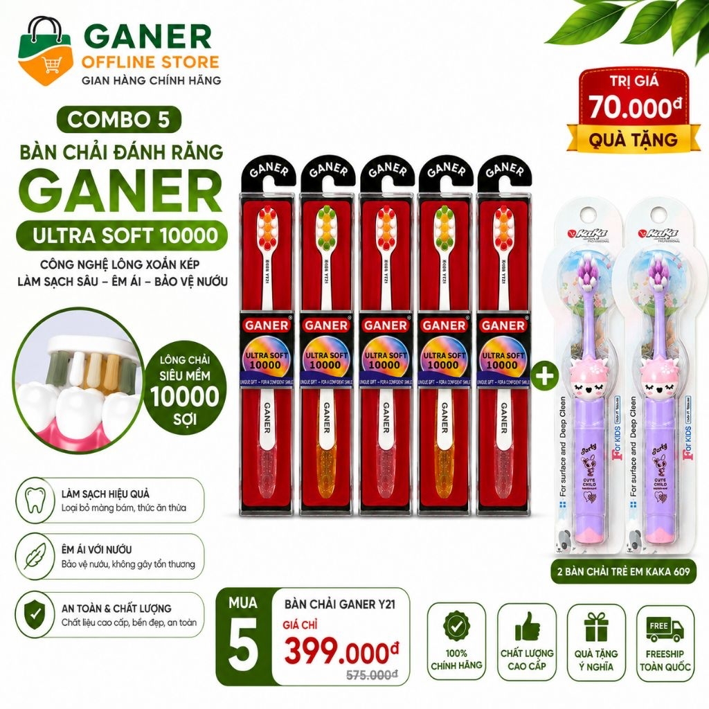 แปรงสีฟัน GANIER 10000 Super Soft Fiber - ทําความสะอาดคราบหินปูนและซ้ายได้อย่างมีประสิทธิภาพ