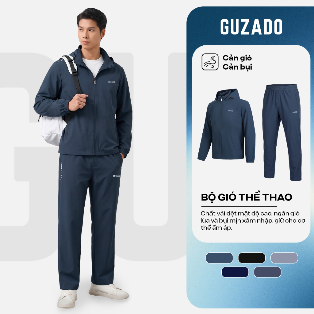 GUZADO ชุดเสื้อกันลมผู้ชาย Active Sport ยืดน้ําหนักเบา กันลม กันฝุ่น แบบอ่อนเยาว์ GBG01-GCB26W001