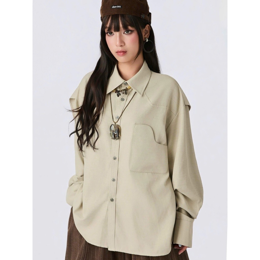 เสื้อสีกากีผ้าไหม-Cozy Top-Ume Club