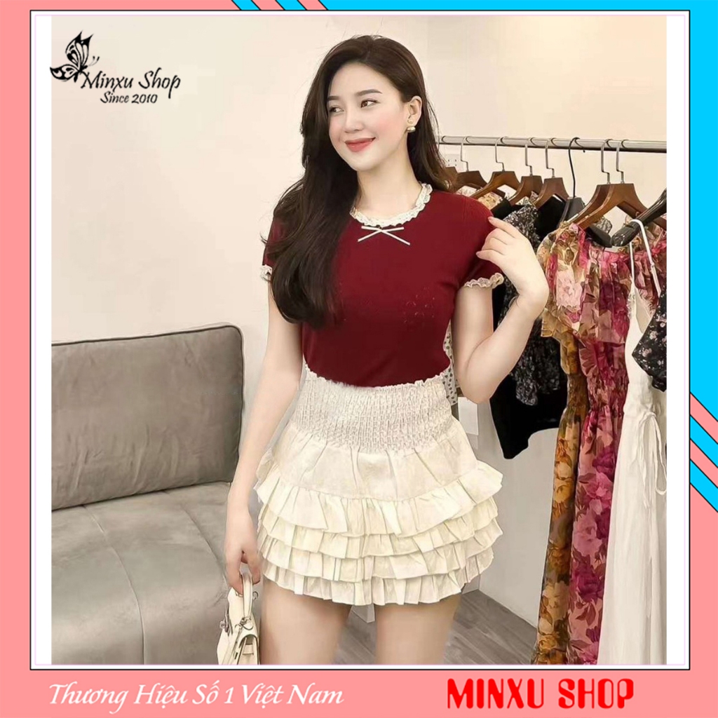 เสื้อกันหนาวถักคอกลมลูกไม้ตัดด้วยโบว์รูปหัวใจ QC Minxu Shop PZ14