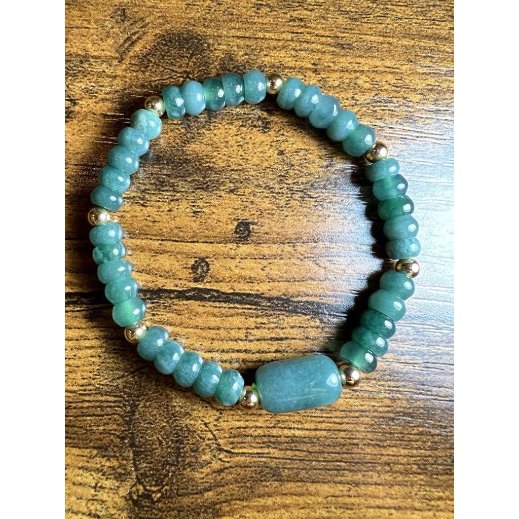 สร้อยคอหยกปิดเสียงล้อหินสีฟ้า 5.8 มม. ผสม lu 13.6 x8 mm_Jade_PU 4u_health energy
