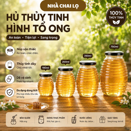 แก้วขวดน้ําผึ้ง 100Ml 200Ml 350Ml 500Ml 700Ml ขวดแก้วสําหรับเครื่องเทศอาหารแช่น้ําผึ้ง
