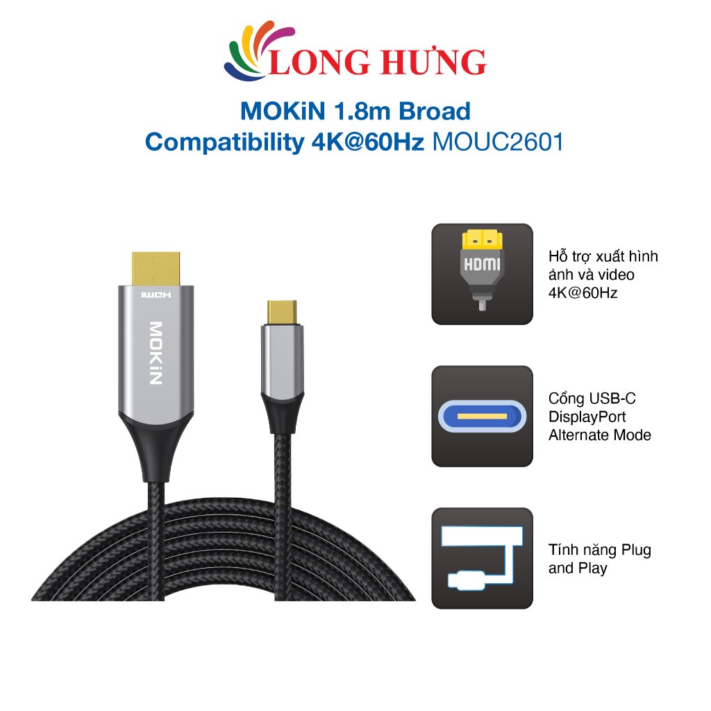 สาย USB Type-C to HDMI MOKiN ความเข้ากันได้กว้าง 1.8 ม. 60Hz MOUC2601 - สินค้าของแท้