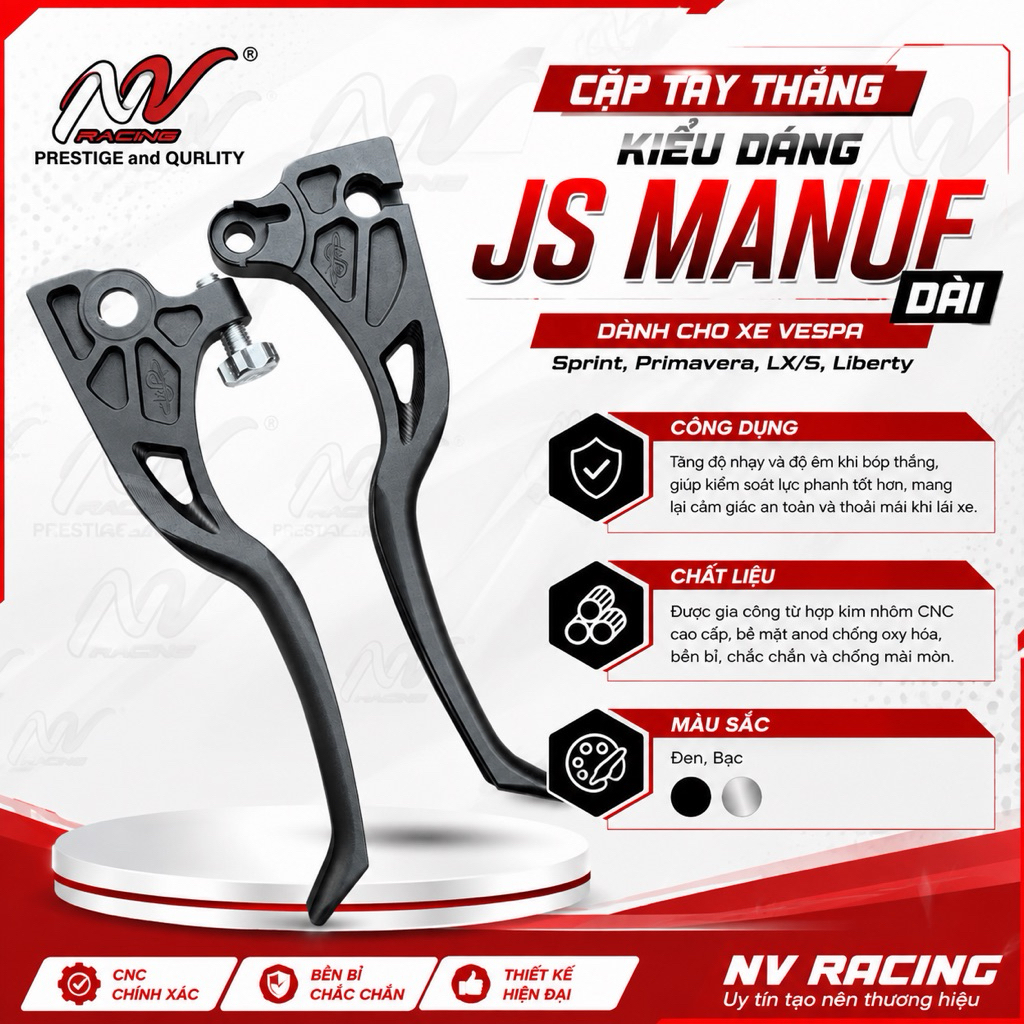 มือเบรกสไตล์ JS Manuf คู่สําหรับ Vespa Sprint, Primavera, LX/S, Liberty