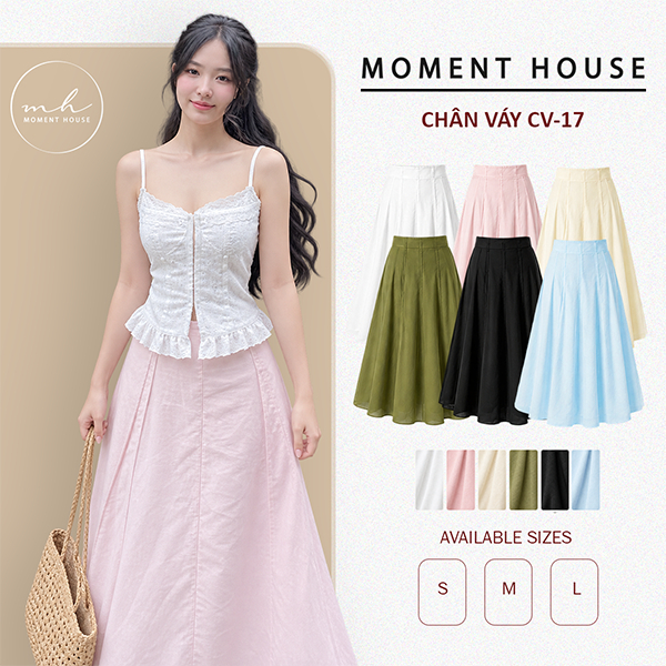PLYED LINEN SILK SKIRT (CV-17) - เนื้อผ้าชีฟองลินินเข็มขัดปานกลาง มีจีบแบน