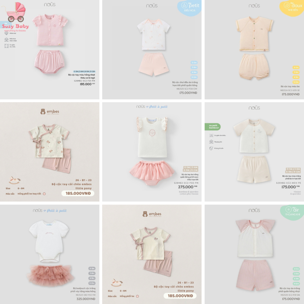 (รุ่นใหม่) Nous Nous Off-the-Shoulder, Straight-Button Clothes Set for Baby Girls - Material Nu Peti