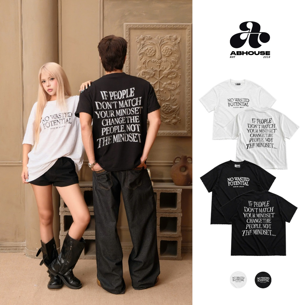 AB HOUSE - เสื้อยืดผ้าฝ้าย POTENTIAL sassy สําหรับผู้ชายและผู้หญิง