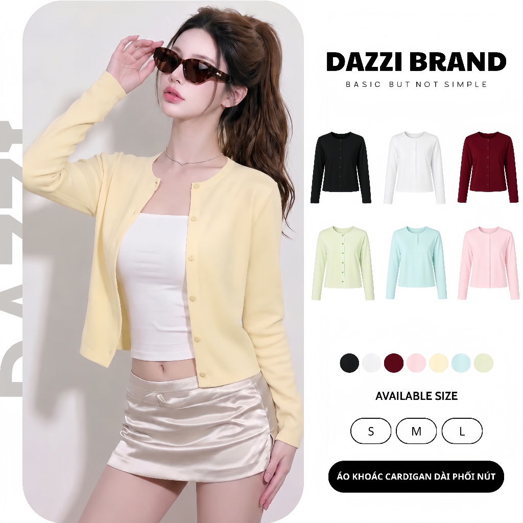 DAZZI K06 เสื้อคาร์ดิแกนแขนยาวแบบยืดหยุ่นเรียบ