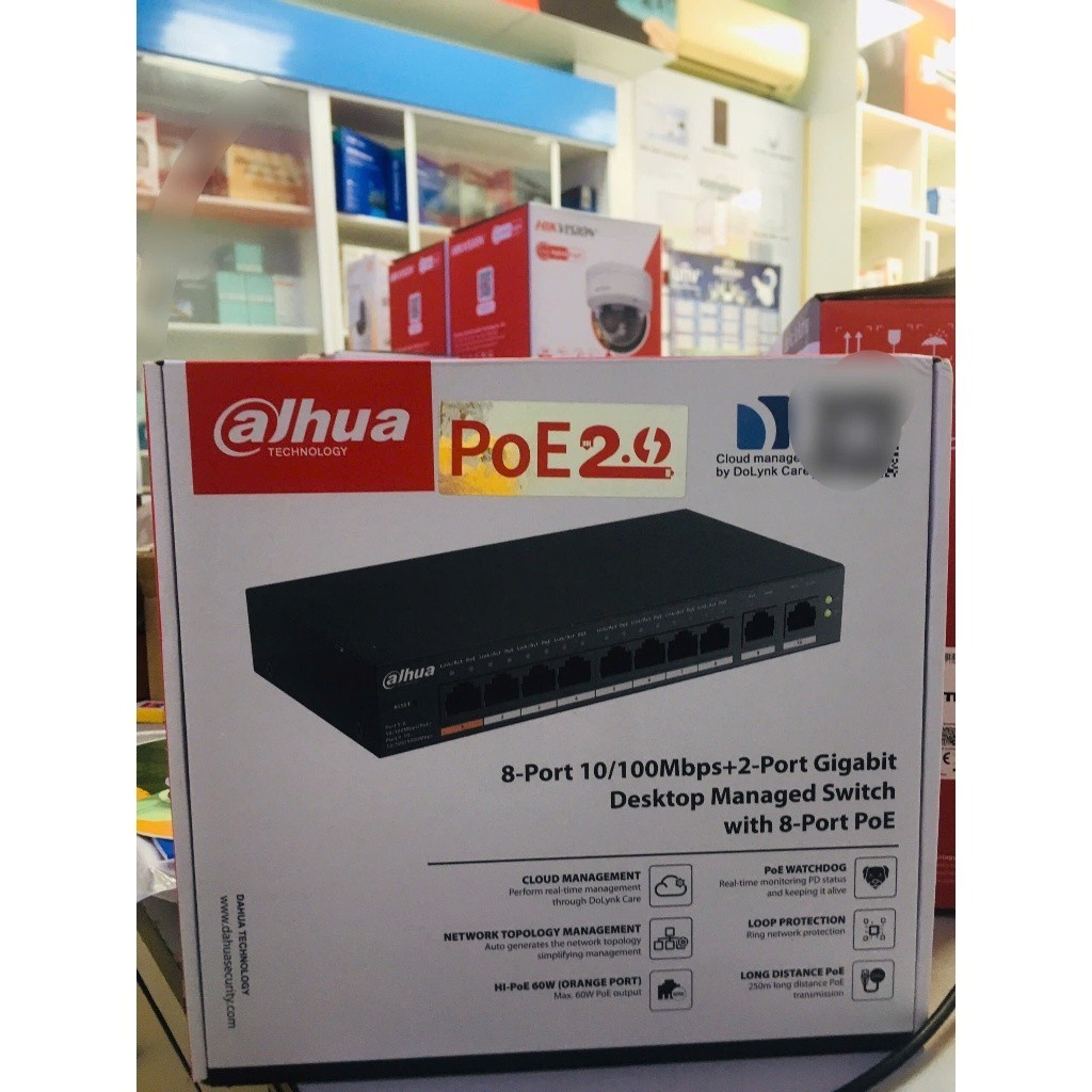 DAHUA สวิตช์ POE 8 พอร์ต สําหรับกล้อง IP เพื่อจ่ายไฟ POE DH-CS400-8ET-60