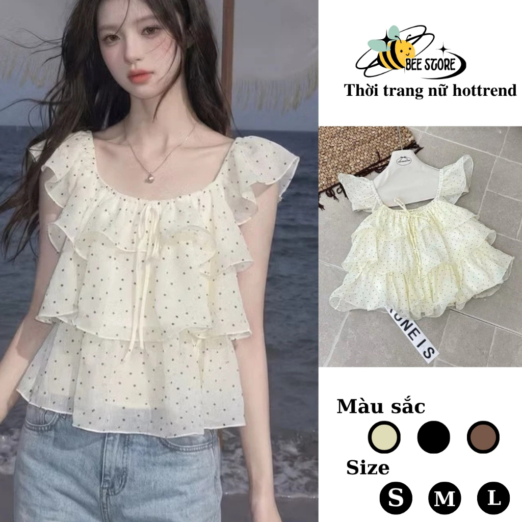 ชุดเดรสสายเดี่ยวเปิดไหล่นางฟ้าทรงบานหลายชั้นสไตล์เลดี้อ่อนโยนกลิ่นอายเกาหลี ผึ้ง เก็บ