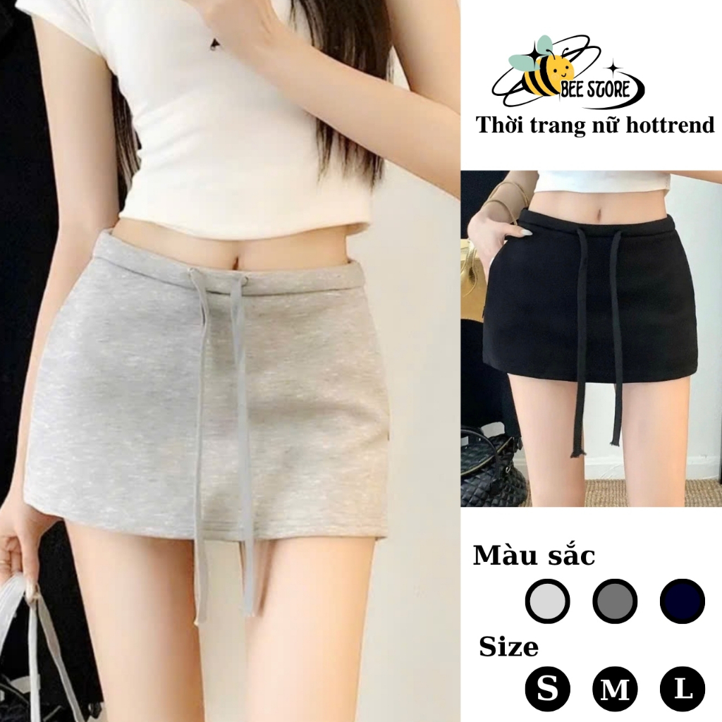 กระโปรง A-Line แบบสั้นสําหรับผู้หญิงพร้อมเชือกรูดผูกโบว์แฟชั่นพื้นฐานแบบไดนามิกง่ายต่อการพิกัด Bee S