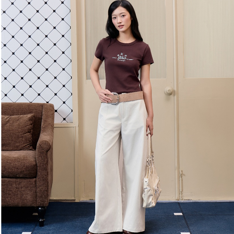 กางเกงขาตรงผู้หญิง THE CU กางเกงชั้นในเอวสูงทรงหลวม - Cici Pants