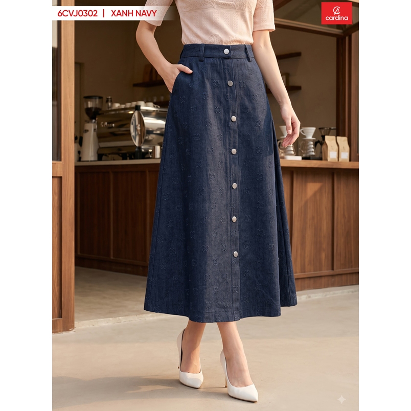 TEXTURED DENIM SKIRT - อ่อนเยาว์ สง่างาม เหมาะสําหรับสุภาพสตรีในออฟฟิศ - 6CVJ03