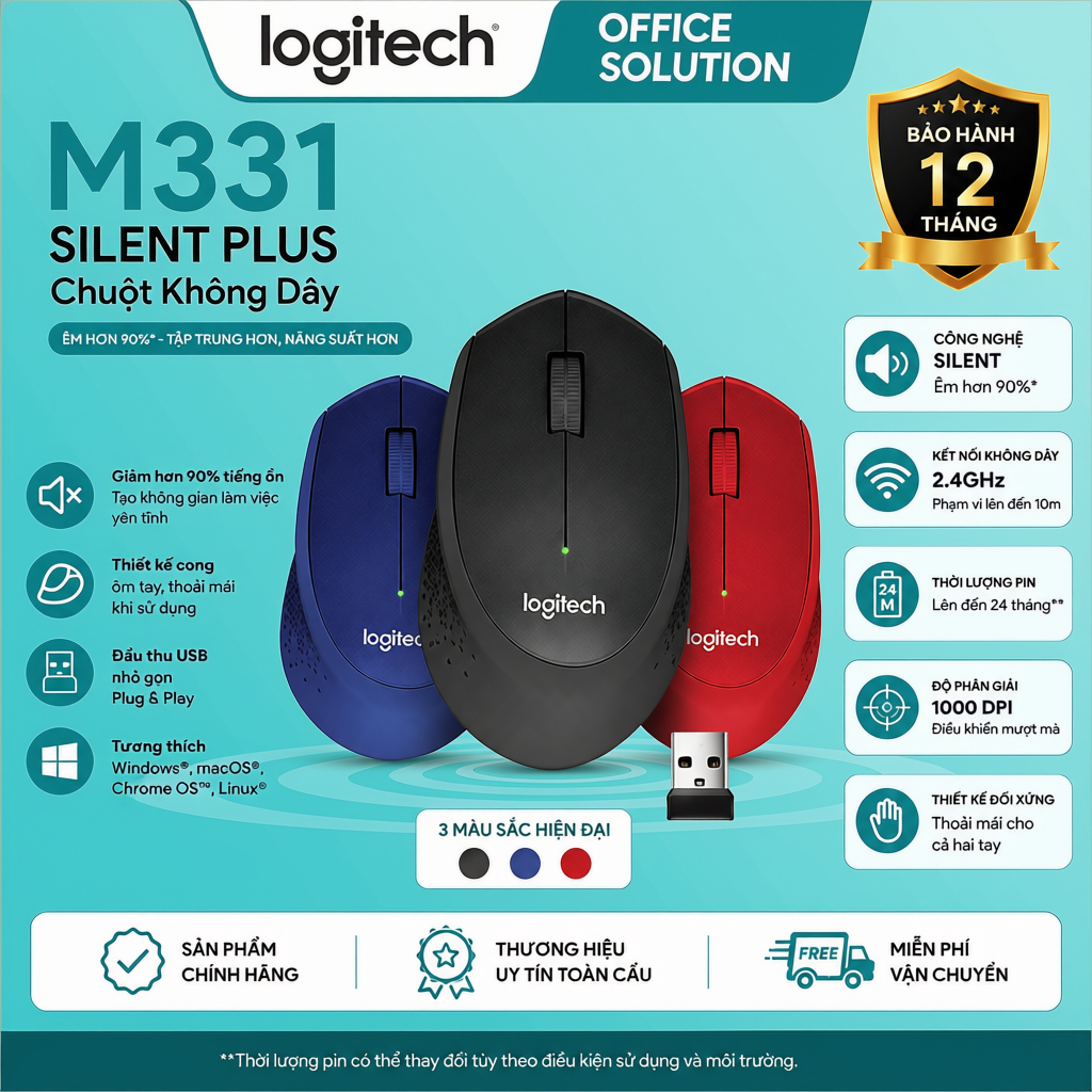เมาส์ไร้สาย Logitech M331 พร้อมการเชื่อมต่อ USB เงียบ - สินค้าของแท้