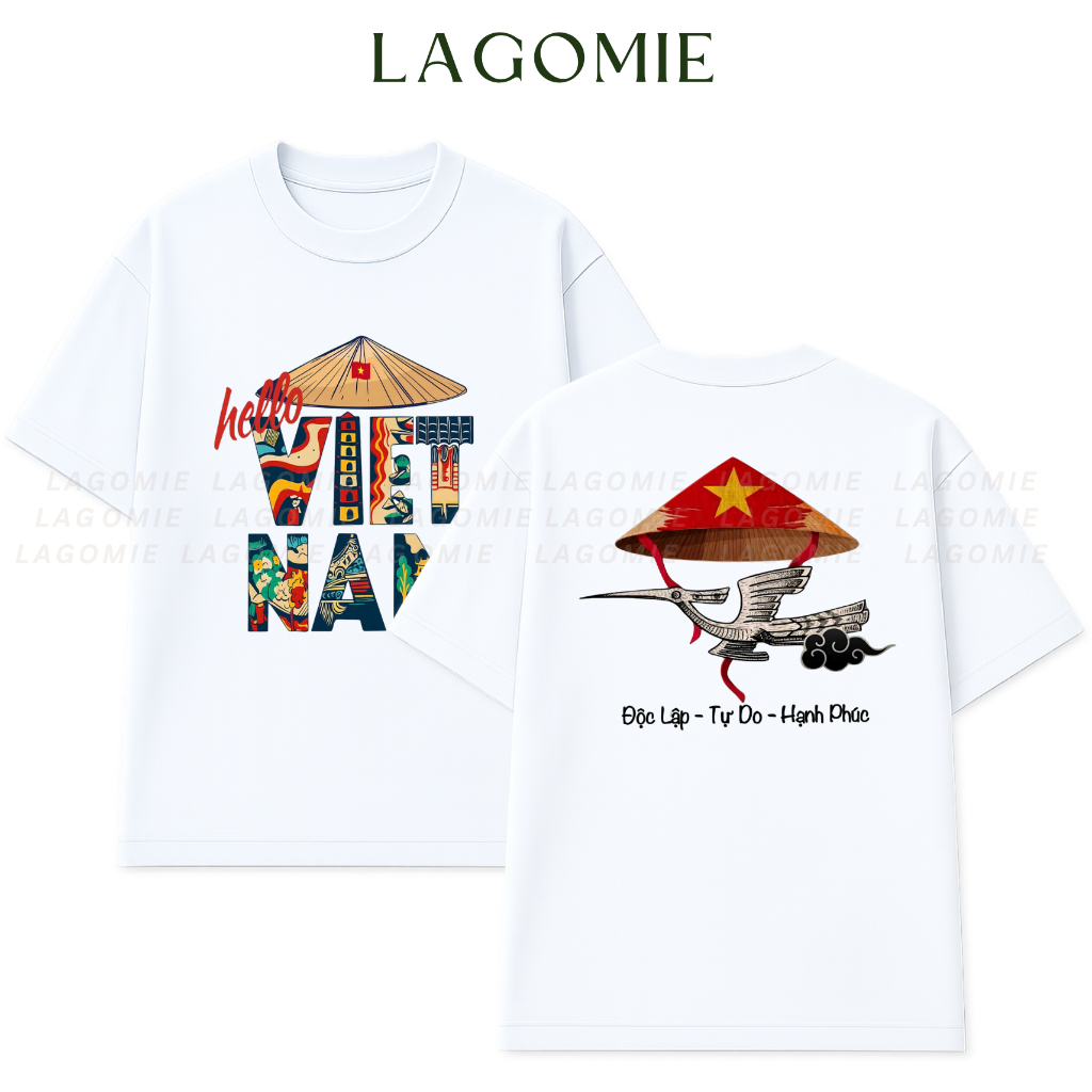 VIETNAM เสื้อยืด Hello Flamingos Conical หมวกอิสระ Freedom ผู้ชายผู้หญิง Unisex คอกลมผ้าฝ้ายแบรนด์ท้