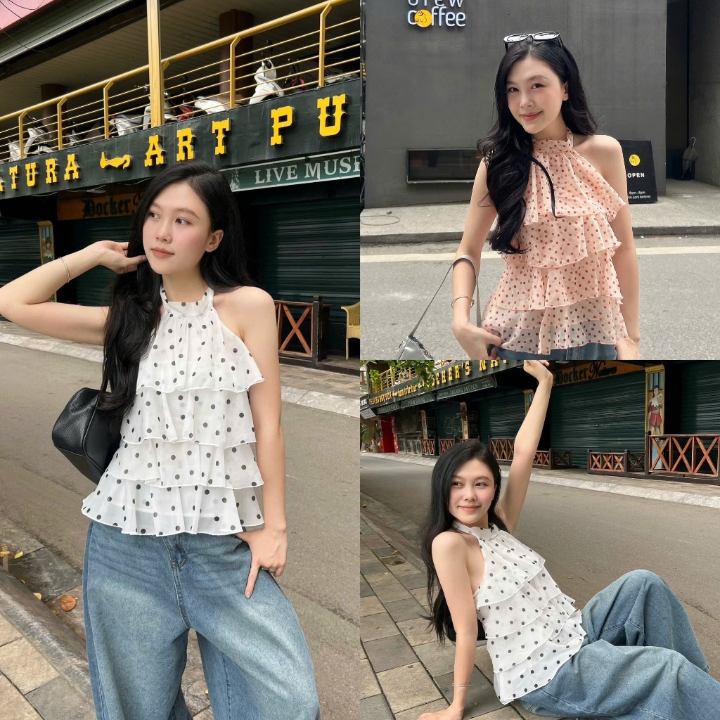 พร้อมเอวาลิก | Elora Top (TSW) คอปกระบายลายจุดผู้หญิง Top the.sweather
