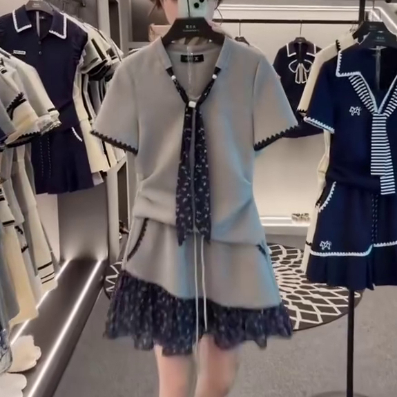 SK203 เสื้อยืดสีพื้นพร้อมกระโปรง