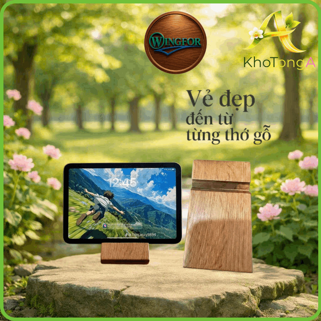 Wingfor Natural Ash Wood ที่วางโทรศัพท์ Ipad คุณภาพสูงและทนทาน ขนาด 13.5 x 7.5 x 1.8 ซม.