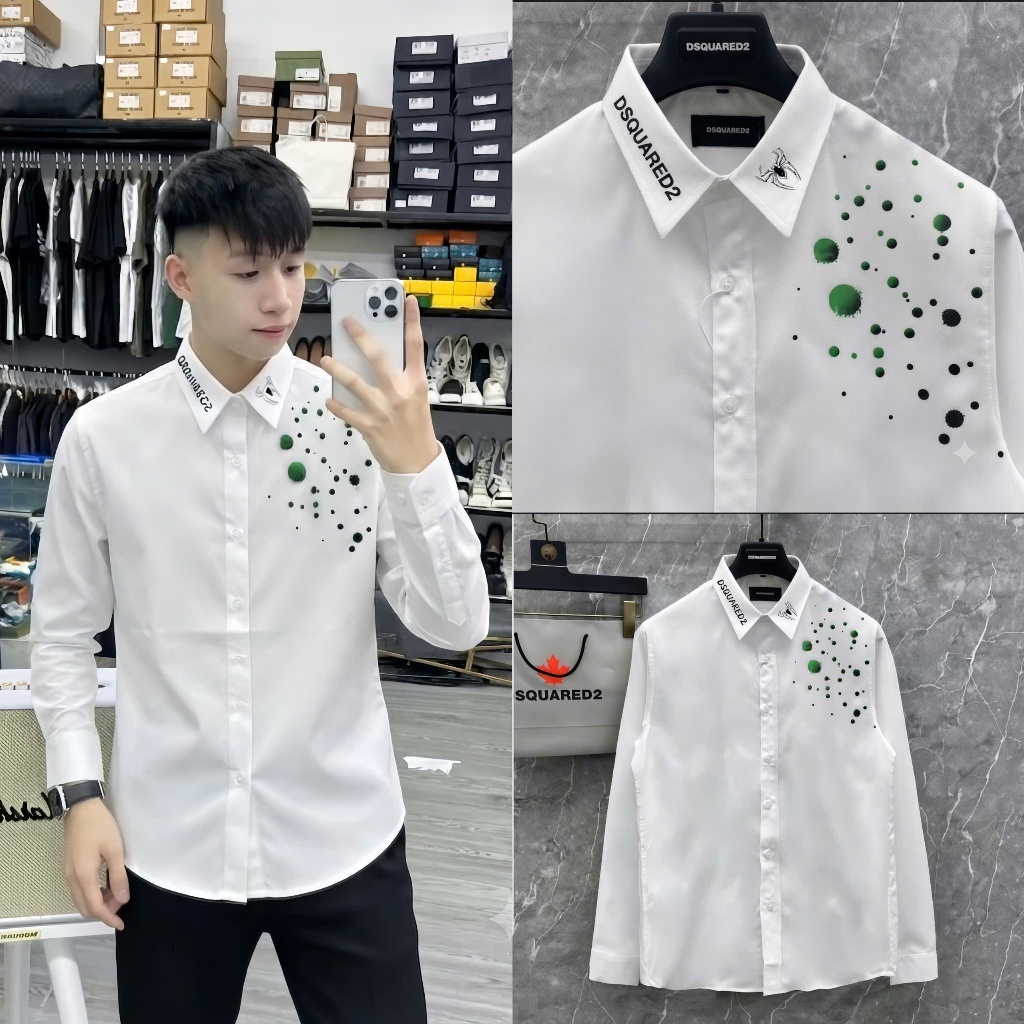 ผู้ชายและผู้หญิง SHIRT_QX สีเขียวสีดําสี DOTS พร้อมไหล่แมงมุมบนคอคุณภาพสูง _Street BOY เสื้อ 2026