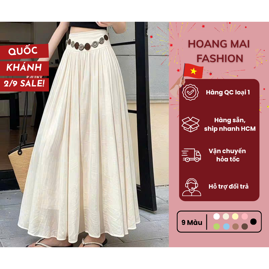 [READY SG] - กระโปรง LINEN LONG WITH BELT - สินค้า QC TYPE 1 - LENGTH OVER 90CM - ฟรีไซส์ <68kg - HO