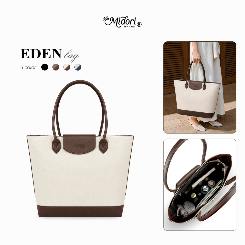กระเป๋าโท้ท EDEN ผ้าแคนวาสแต่งหนัง PU ดีไซน์เรียบหรู สะพายสบาย เหมาะสำหรับทำงานและท่องเที่ยว | M STU