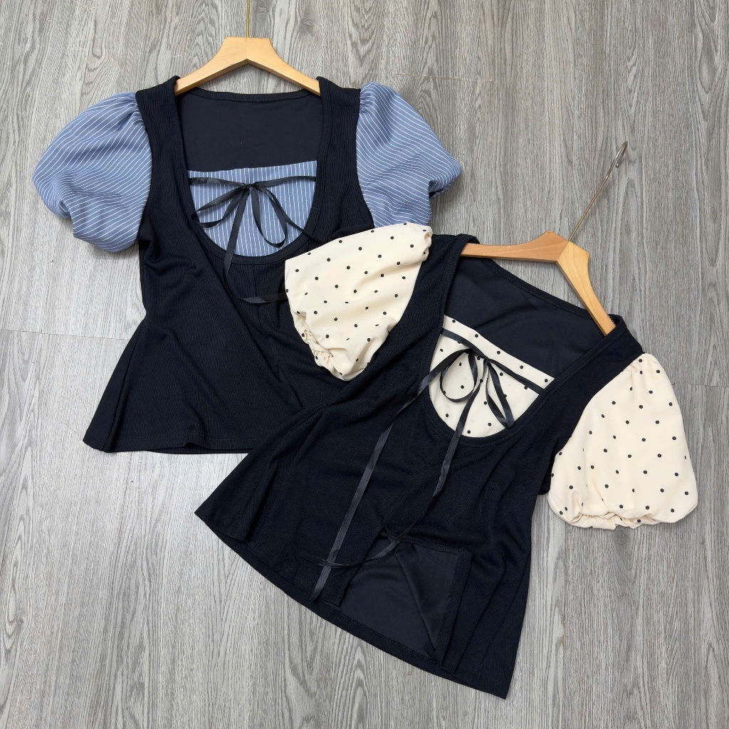 เสื้อเชิ้ตผู้หญิงไซส์ใหญ่แขนพองและลวดลายสวยคอปกสี่เหลี่ยมพร้อมผ้าคลุมโบว์แฟชั่น Biceps พิชิตง่าย 58–