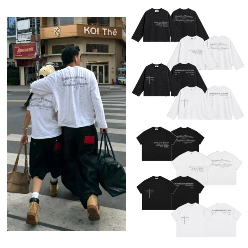 [Slub ผ้าฝ้ายหย่อนคล้อย] ATDTN02 Aimesaigon แขนสั้น-แขนยาว Boxy Slim Cool เสื้อยืดแบรนด์ท้องถิ่นหลวม Format ผู้ชายผู้หญิง Unisex HotTren